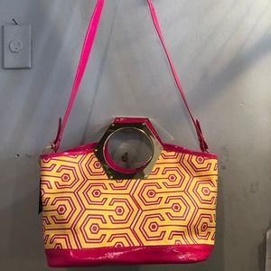 Jonathan Adler Goldie Hex Handle Bag Pink Pattern